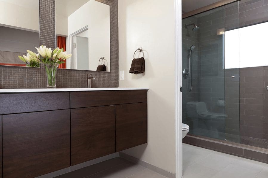 dark wood vanity bathroom